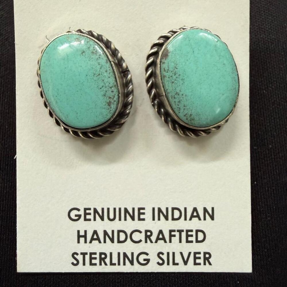 Beautiful native handmade kingman turquoise stud earrings with post